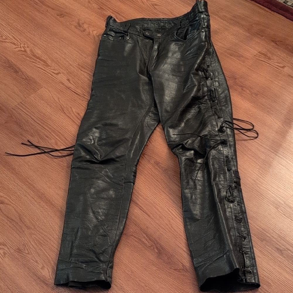 Black Leather Lace-Up Pants